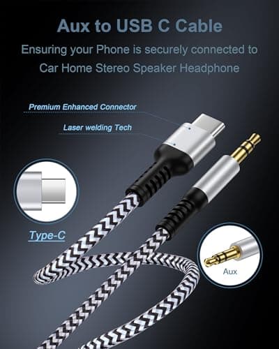 iPhone 17 USB C Aux Cord for Car 3.3ft, USB C to 3.5mm Audio Aux Jack Cable — view 2