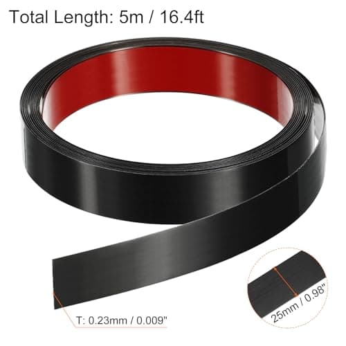 HARFINGTON 16.4ft x 0.98" Wall Trim Peel and Stick Molding Trim Frame, Self Adhesive Stainless Steel Brushed Finish Metal Strip Trim for Wall Ceiling Floor Cabinet Tile Edge, Black