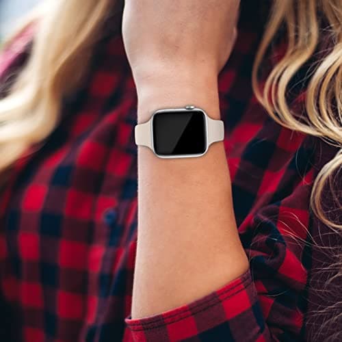 Thin Slim Band Compatible with Apple Watch 38mm 40mm 41mm 42mm 44mm 45mm 46mm 49mm, Replacement Silicone Sport Strap for iWatch Series 11/10/9/8/7/6/5/4/3/2/1 Ultra SE Women Men, Starlight — view 5