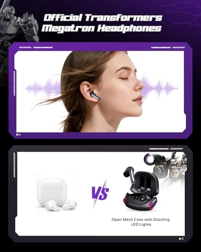 Transformers Official Bumblebee Wireless Gaming Earbuds, Bluetooth 6.0 Headphones, Open Mech Case with LED Lights, 24H Battery, IPX3 Waterproof, in-Ear Headphones for iPhone Android - Black — view 5