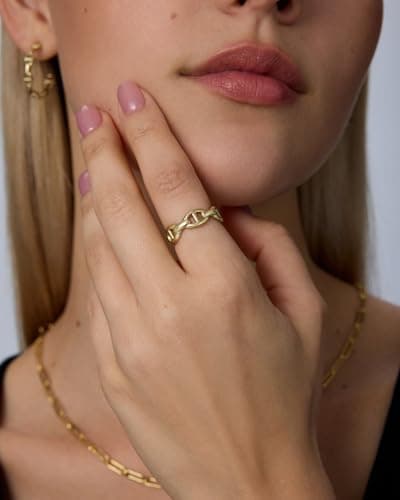 PAVOI Waterproof Link Ring - 14K Yellow Gold Plated Link Chain Ring for Women - Stackable Stainless Steel Thin Trendy Jewelry - Yellow Gold - Size 8 — view 2