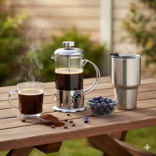 Single Serve French Press Coffee Maker - 12 oz Glass & Stainless Brewer — view 4