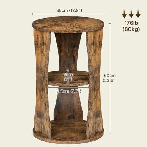 YATINEY Round Side Table, 3-Tier Small End Table with Storage Shelves, Wooden Accent Table for Living Room, Bedroom, Rustic Brown ET15BR — view 2