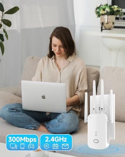 WiFi Extender, Wall - Plug Home 2.4G WiFi Extender Signal Booster – 10888 Sq Ft, 80 Devices Supported & 1-Tap Simple Setup, WiFi Repeater for Home & Outdoor Use