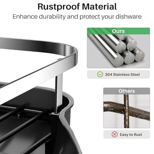 SNTD Dish Drying Rack, Expandable Dish Rack for Kitchen Counter, Stainless Steel Dish Drainer with Drainboard Set and Utensil Holder (Black) — view 4