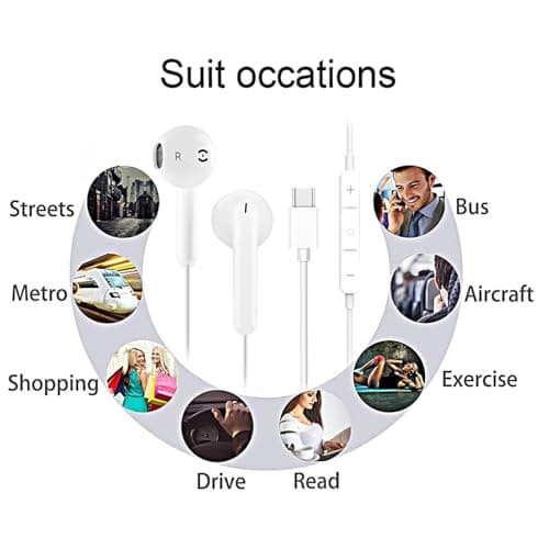 USB C Headphones Wired Earbuds for iPhone 17/16 Plus/15 Pro Max, USBC Headphone Type C Earphones with Mic &Volume Control Compatible with Samsung Galaxy S23 S22 S21 FE iPad Pro Huawei Google Pixel — view 4