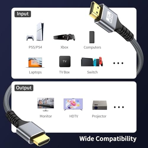 looyotul 8k Hdmi Cable 6.6ft Ultra High Speed HDMI 2.1 Cable 8K@60HZ 4K@120HZ 48Gbps HDMI Cord for HDTV,PS4,PS5,Monitor Laptop,Xbox,HDCP 2.2&2.3 Support HDR,eARC,Dolby.(Silvery)