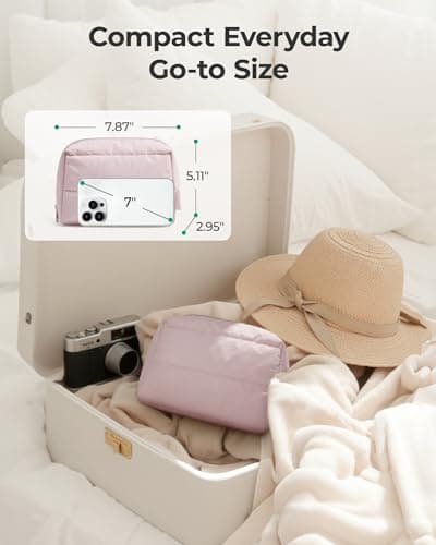 BAGSMART Puffy Makeup Bag, Wide Opening Cosmetic Organizer, Soft Water-Resistant Travel Toiletry Pouch for Women, Compact & Spacious (Coffee Brown) — view 2