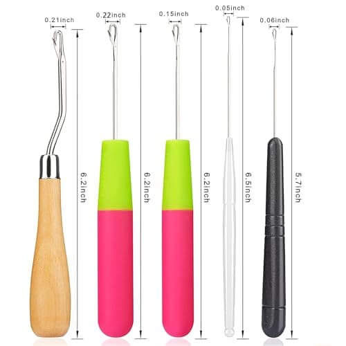 5Pcs/Sets Bent Latch Hook Crochet Hooks Hair Braiding Tools Dreadlocks Different Sizes Crocheting Weaving Needles for Hair Braiding, Rug Making and Art Crafts — view 2