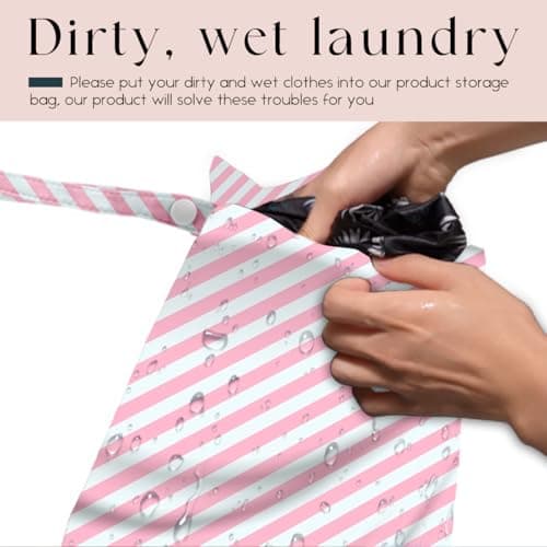 zcyxuuw Wet Bag, Wet Dry Bag, Waterproof Swim Bags, Machine Washable Reusable Bags for Beach, Pool, Diapers, and Dirty Yoga Gym Clothes(Pink & White Stripe Prin — view 2