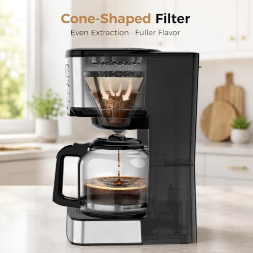 Aromvel 12-Cup Drip Coffee Maker Programmable, Coffee Machine with Glass Carafe, Adjustable Brew Strength, 24-Hour Delay Brew & 4-Hour Keep Warm, 1-4 Cup/Classic/Rich Coffee Brewer for Home Office — view 2