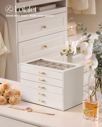 Lolalet Earring Organizer, Jewelry Box with Clear Lid -Beige, 5 Layer — view 3