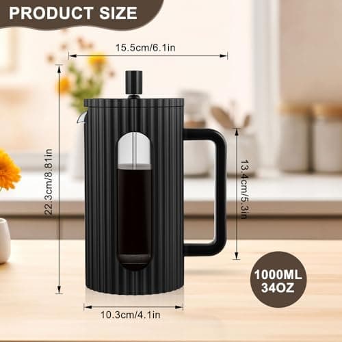 wedrink French Press Coffee Maker 34OZ, Heat Resistant Borosilicate Glass Carafe/Tea Maker Coffee Press Frother Brewer (1000ml) — view 2