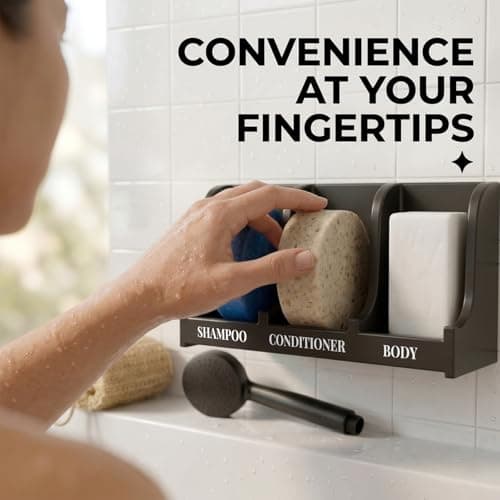 Soap Holder for Shower Wall, 3-Compartment Soap Dish for Shampoo, Conditioner and Body Soap, Fast Draining & Rust-Proof & Heavy Duty, Ultra-Strong Adhesive for Long-Term Bathroom Use & Freestanding — view 3