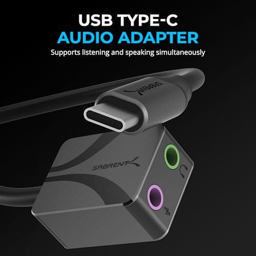 SABRENT USB to 3.5mm Jack Audio Adapter, USB to Headphone Jack Adapter Sound Card, Upgrade to 24-Bit 96Khz for a deep Sound Quality (AU-UCMA)