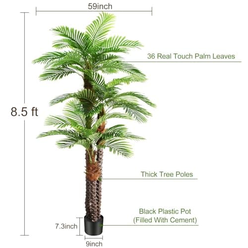 Keeplush 8.5ft Tall Artificial Palm Tree for Outdoors - Triple Phoenix Palm, UV Resistant, Large Fake Silk Palm Tree - Perfect for Patio, Poolside, Home Indoor Aesthetic Decor