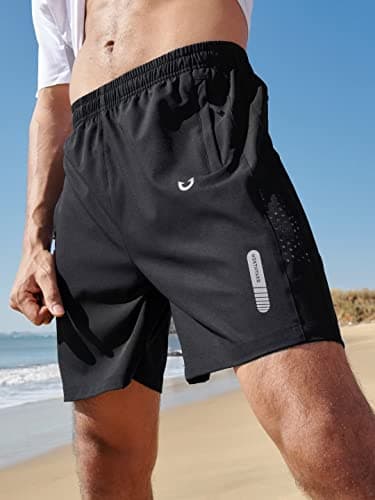 NORTHYARD Men's Athletic Running Shorts Gym Workout 7"/9"/5" Quick Dry Lightweight Sports Basketball Tennis 3 Zipper Pockets Black L