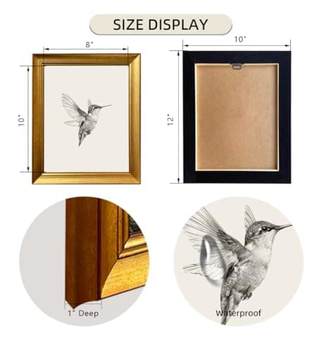 Hummingbird Painting Vintage Bird Picture Wall Decor Gold Framed Canvas Wall Art Nursery Print Neutral Minimalist Artworks for Bedroom Living Room Home Decoration