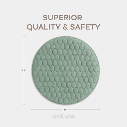 Comfy Cubs Kids Play Mat, Round 91.5 cm - 0+ Months, Small Soft Baby Mat with Non-Slip Bottom - Safe, Plush Quilted Surface for Kids Playtime, Tummy Time, and Comfort Fern