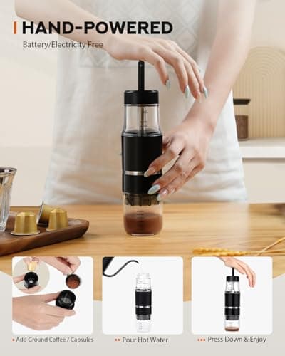 PHCOHIDO Portable Coffee Maker for Travel & Camping, Travel Lightweight Coffee Machines, Manually Operated, Compatible with Ground Coffee & NS Capsule Black (1Pcs) — view 3