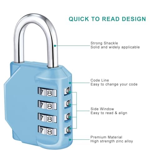 ZHEGE Combination Lock for Locker, 4 Digit Resettable Combo Lock (Sky Blue) — view 2