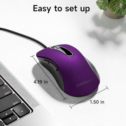 memzuoix Wired Mouse, USB Computer Mouse 1400 DPI Mobile Optical Mouse Ergonomic Design Computer Mice with 5FT Cord for Laptop, PC, Desktop, MacBook, 5 Buttons (Purple) — view 5