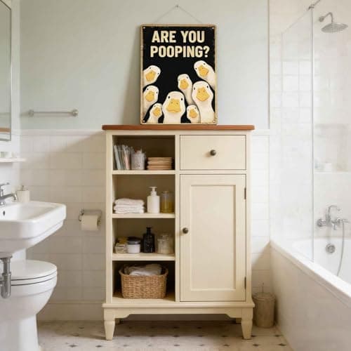 Silly Goose Metal Wall Art Fun Duck Yellow Decor Painting Pictures ARE YOU POOPING? Signs posters Prints for Interior Outdoor Room Hotel Resort bathroom Home Decoration 8x12In — view 2