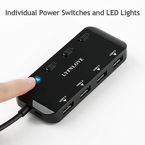 Multi USB Port Expander, LYFNLOVE Ultra Slim USB Hub 3.0, 4-Ports USB Splitter High-Speed USB Data Hub with Individual On/Off Power Switches for Laptop, Computer, PC, Thumb Driver and More — view 2