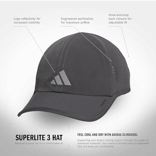 adidas Men's Superlite Hat – Lightweight Moisture-Wicking Cap for Workout and Training, Grey Six/Silver Metallic/3, OSFA