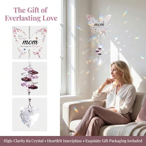 Birthday Gift for Mom – Crystal Suncatcher with Rainbow Prisms, for Mom Birthday from Daughter – Unique Home Decor Keepsake that Fills Her Room with Sunshine — view 5