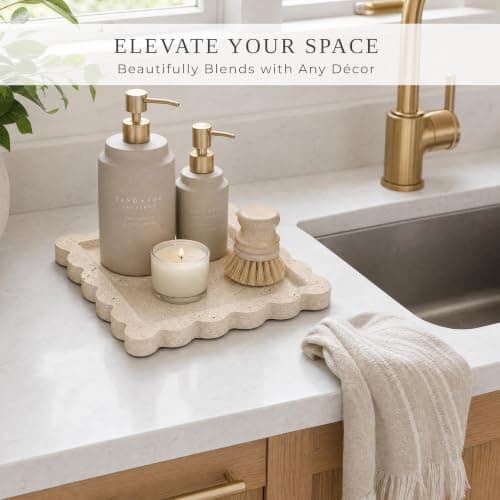 Decorative Scalloped Tray - Beautiful Travertine Stone Inspired 8"x8" Vanity Tray for Jewelry, Perfume and Trinkets - The Perfect Resin Decor Accent for Any Bathroom, Nightstand & Marble Coffee Table — view 5