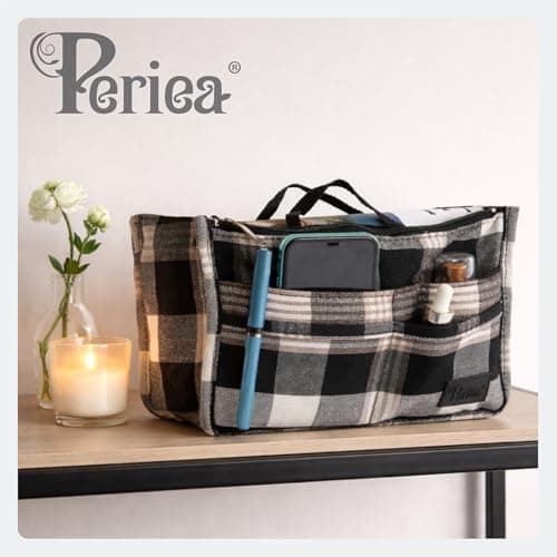 Periea 'Mags' Luxury Plaid Medium Handbag Organizer Insert - (White and Black Tartan)