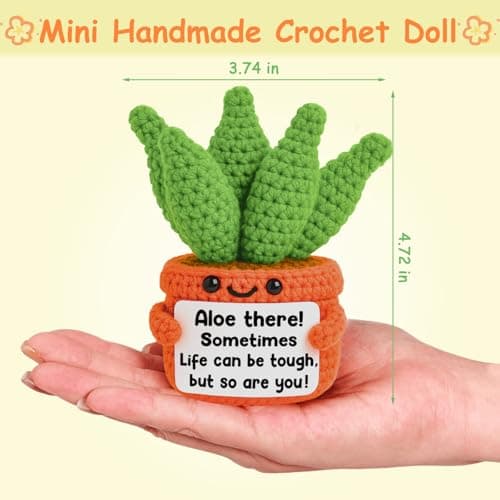 GiftMark Positive Crochet Aloe Plant Gift for Women, Handmade Encouragement Desk Decor with Inspirational Message Card, Cute Knitted Plant Gift for Friend Coworker Daughter Teacher Nurse
