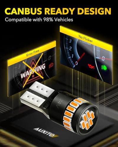 AUXITO 194 LED Bulb Amber Yellow Canbus Error Free, 168 175 2825 W5W T10 LED Replacement Light Kit for Car Interior Map Dome Trunk Exterior Marker License Plate Parking Lights, Pack of 2 — view 5