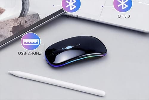 AZTZATZ Wireless Bluetooth Mouse Rechargeable Long Lasting Dual Mode - BT 5.2 & 2.4G Silent RGB LED Mice, Slim Portable Ergonomic Mouse for Laptop/PC/Tablet/MacBook/iPad/Apple Devices(Black) — view 5