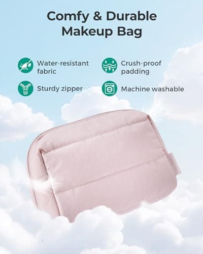 BAGSMART Puffy Makeup Bag, Wide Opening Cosmetic Organizer, Soft Water-Resistant Travel Toiletry Pouch for Women, Compact & Spacious (Coffee Brown) — view 5