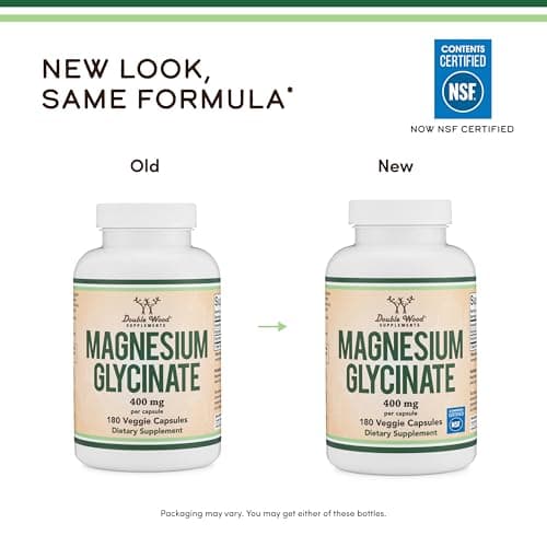 Magnesium Glycinate 400mg | 180 Capsules | Sleep, Muscle, & Heart Support | Vegan, Third Party Tested, Gluten Free, Non-GMO, by Double Wood Supplements — view 2