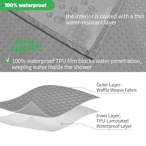 No Hook Waffle Shower Curtain, No Liner Needed Separate, 71x74 Inch, Grey — view 4