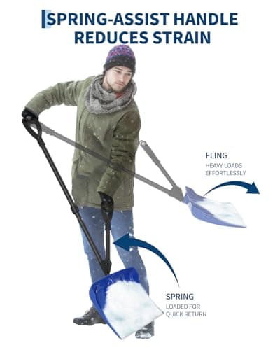 18-Inch Steel Snow Shovel with Dual D-Ring Handle, 4.5 lbs Lightweight Ergonomic Snow Pusher, Durable Ice Scraper for Driveway, Walkway, Patio, Car, and Garden, Blue