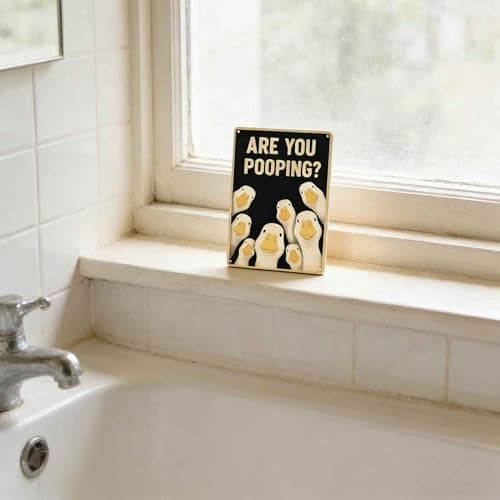 Silly Goose Metal Wall Art Fun Duck Yellow Decor Painting Pictures ARE YOU POOPING? Signs posters Prints for Interior Outdoor Room Hotel Resort bathroom Home Decoration 8x12In — view 3