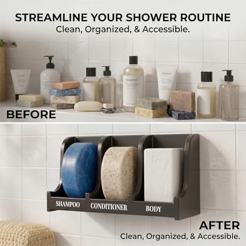 Soap Holder for Shower Wall, 3-Compartment Soap Dish for Shampoo, Conditioner and Body Soap, Fast Draining & Rust-Proof & Heavy Duty, Ultra-Strong Adhesive for Long-Term Bathroom Use & Freestanding — view 4