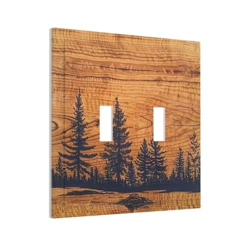 Forest Pine Tree Woodland Woods Grain Decorative 2 Gang Outlet Light Switch Cover Double Toggle Switch Wall Plate, Unbreakable Polycarbonate Thermoplastic Face Plate(Not Wood)
