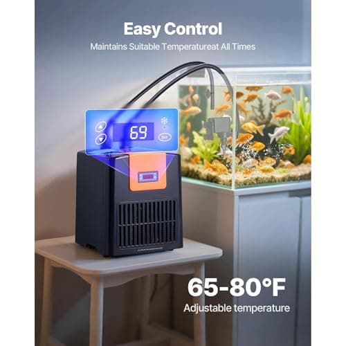 Uargd Aquarium Chiller for 52 Gallons, 1/10 HP Water Cooling System for Hydroponics, Efficient Cooling for Fish Tanks, Axolotls, and Coral Reefs, Quiet Compressor, Titanium Evaporator