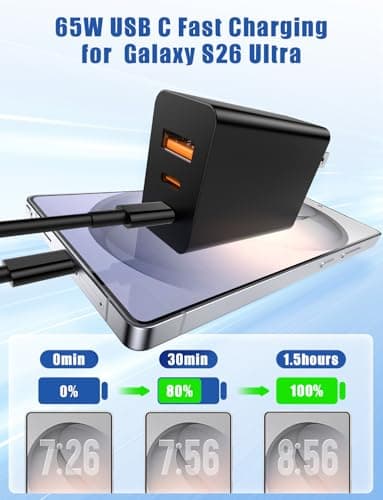 Susnwere 65W USB C Wall Charger for Samsung S26 Ultra,3 Port 100W PD Quick 3.0 Type C Charging with 3/6/10/10FT USB C Cable for Samsung Galaxy S26+/S25/S24/S23 Ultra/S22/S21/S20/Android Phones