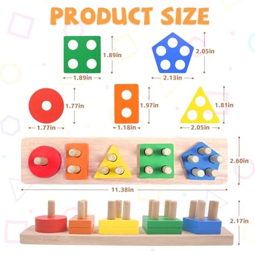 YHHYTOY Montessori Toys for 1 2 3 Year Old - Wooden Baby Stacking Toys Sensory Educational Shape Sorter Color Sorting Toy for Toddlers 1-3, Preschool Learning Birthday Gifts for Baby Girls Boys Kids — view 4