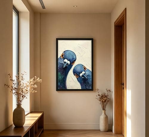 Framed Whimsical Pigeon Wall Art, Blue Birds Oil Painting Canvas Prints, Funny Bird Portrait Wall Decor, Modern Animal Poster Artwork, for Living Room Bedroom Bathroom Decoration, 8x10in — view 5