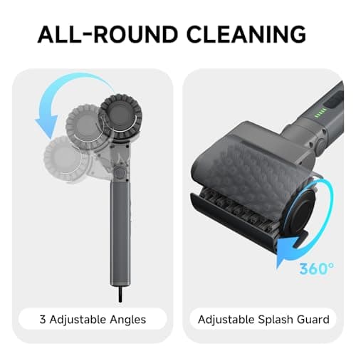 Electric Grill Brush, Cordless BBQ Grill Cleaner – 3 Speeds & Adjustable Angle, 3 Interchangeable Heads, 120-Min Runtime, Heat Resistant & Washable for All Grill Types