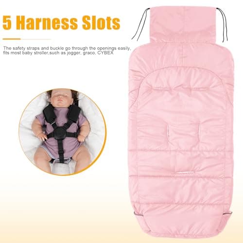 Yoofoss Stroller Cover for Winter, Toddler Stroller Footmuff Universal for Most Stroller, Water Resistant Warm Coral Baby Stroller Bunting Sleeping Bag Pink — view 5
