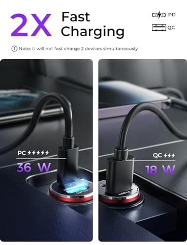LISEN 2-Pack USB C Car Charger Adapter Fast Charge, 48W All Metal Cigarette Lighter USB Charger for iPhone 15 Smallest Flush Car Charger USB C for iPhone 14 Pro Max 13 12 Galaxy S23/22 iPad Pro-Red — view 3
