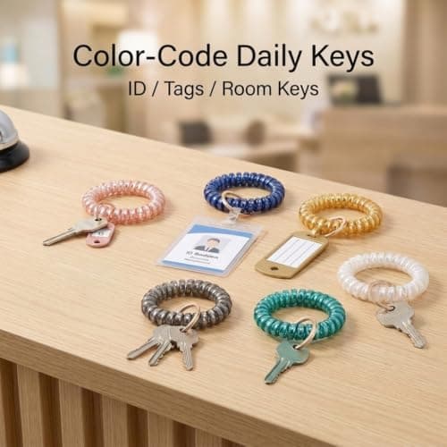 BIHRTC 6pcs Wrist Coil Keychain Car Key Holder Key Ring Bracelet Plastic Spiral Spring Flexible Stretchable Wrist Band Wristlet Key Chain Sauna Accessories for Sauna Gym Pool Outdoor Sports Activity — view 4